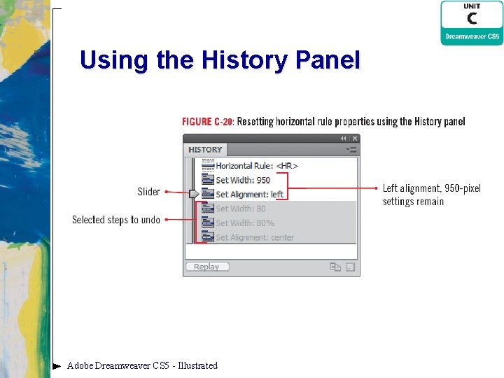 Using the History Panel Adobe Dreamweaver CS 5 - Illustrated 