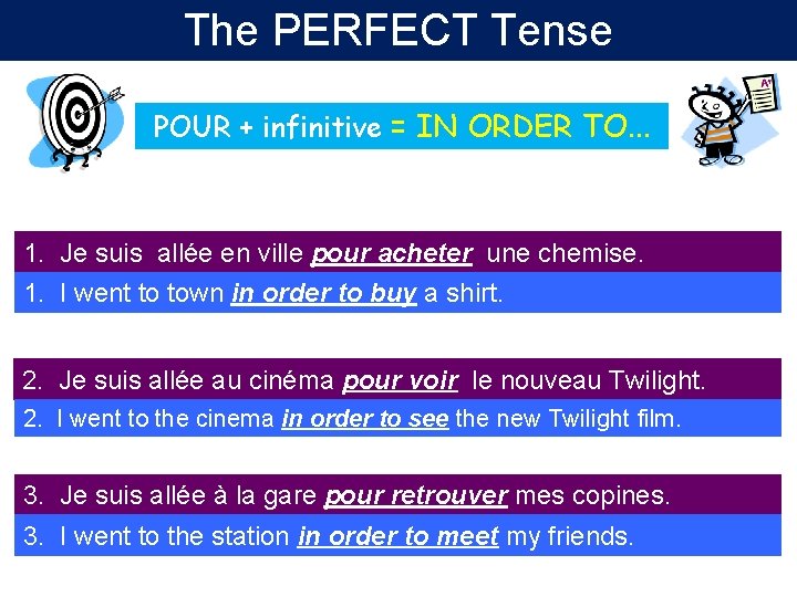 The PERFECT Tense IMPROVE YOUR POUR + infinitive = INLANGUAGE ORDER TO. . .