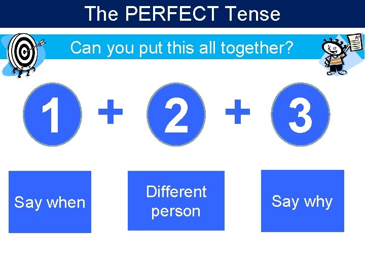 The PERFECT Tense Can you put this all together? 1 + 2 + 3
