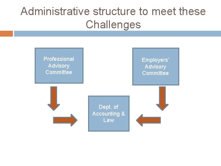 Administrative structure to meet these Challenges Professional Advisory Committee Employers’ Advisory Committee Dept. of