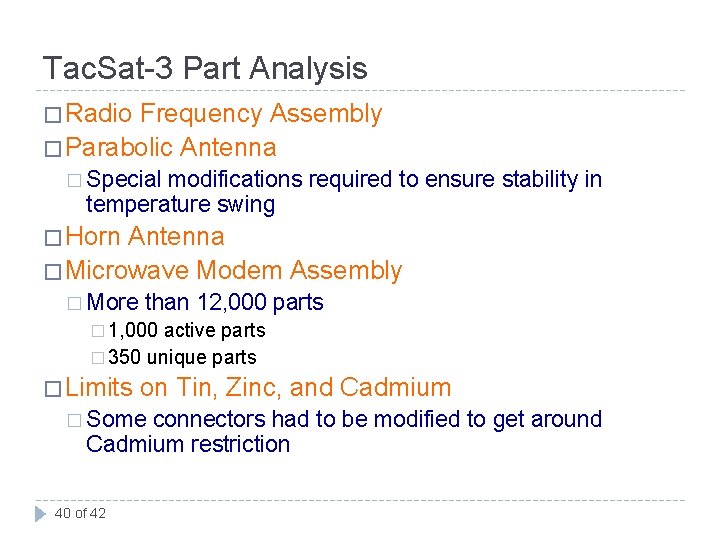 Tac. Sat-3 Part Analysis � Radio Frequency Assembly � Parabolic Antenna � Special modifications