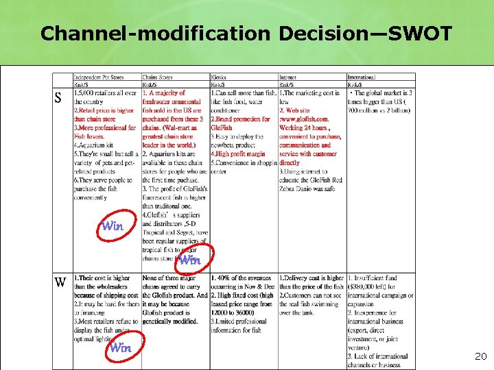 Channel-modification Decision—SWOT Win Win 20 