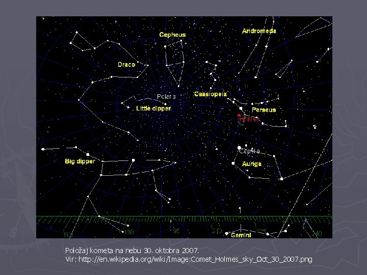 Položaj kometa na nebu 30. oktobra 2007. Vir: http: //en. wikipedia. org/wiki/Image: Comet_Holmes_sky_Oct_30_2007. png