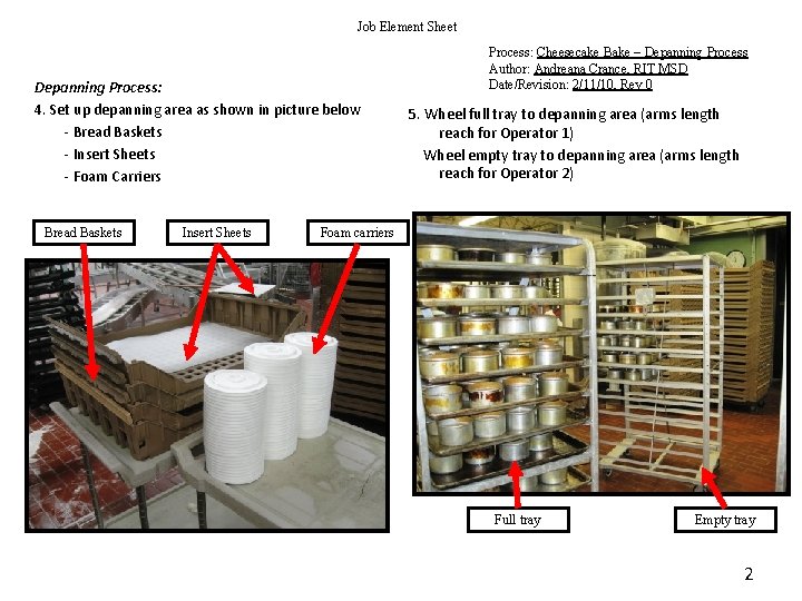 Job Element Sheet Depanning Process: 4. Set up depanning area as shown in picture