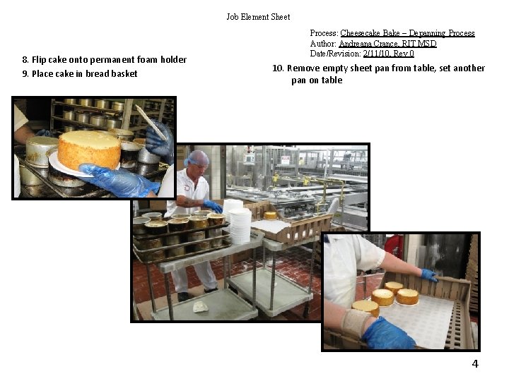 Job Element Sheet 8. Flip cake onto permanent foam holder 9. Place cake in