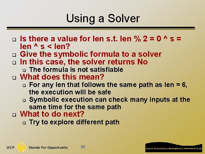 Using a Solver q q q Is there a value for len s. t.