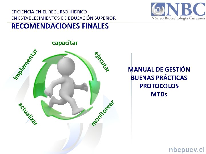 EFICIENCIA EN EL RECURSO HÍDRICO EN ESTABLECIMIENTOS DE EDUCACIÓN SUPERIOR RECOMENDACIONES FINALES MANUAL DE