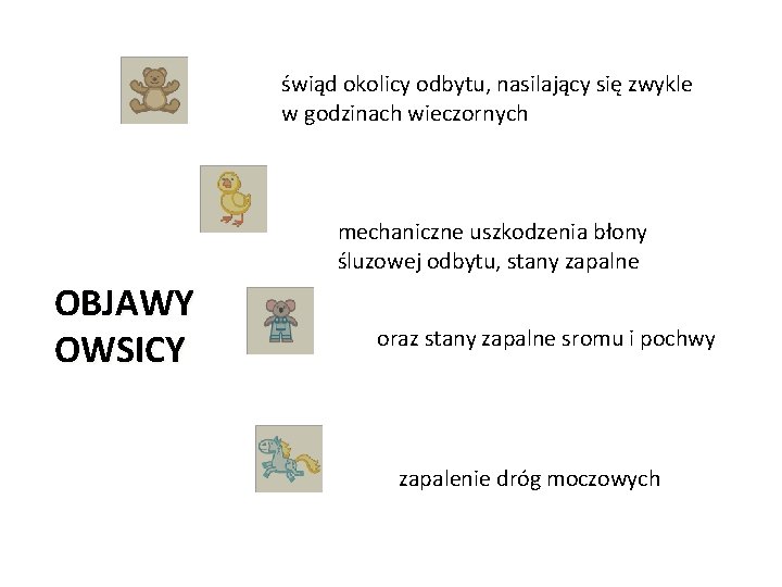 świąd okolicy odbytu, nasilający się zwykle w godzinach wieczornych mechaniczne uszkodzenia błony śluzowej odbytu,