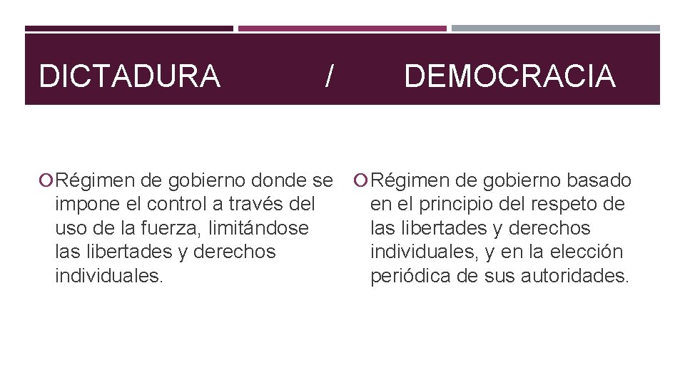 DICTADURA / Régimen de gobierno donde se impone el control a través del uso