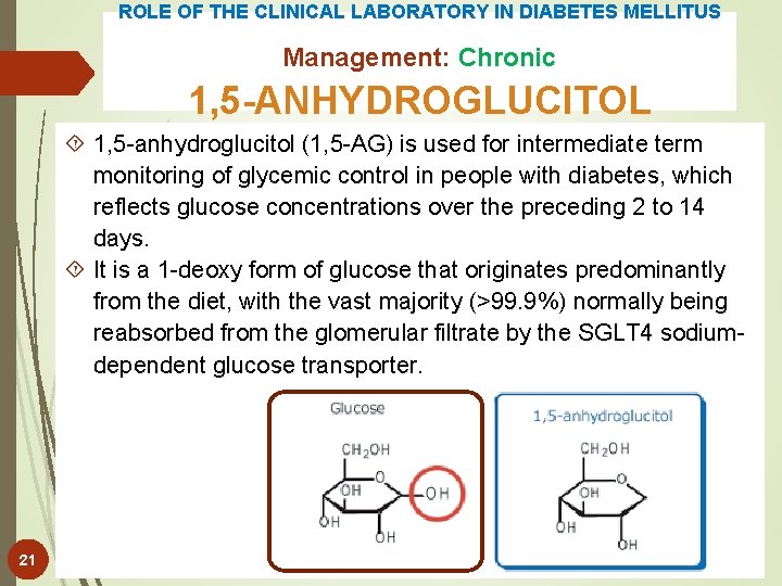 ROLE OF THE CLINICAL LABORATORY IN DIABETES MELLITUS Management: Chronic 1, 5 -ANHYDROGLUCITOL 1,