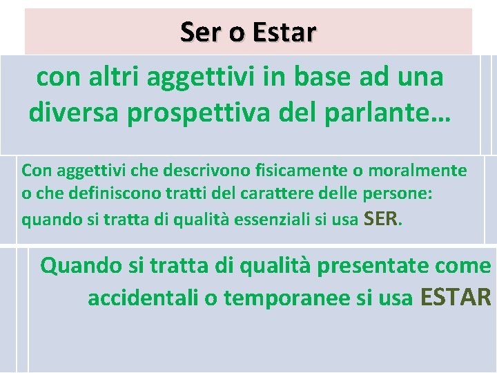 Ser o Estar con altri aggettivi in base ad una diversa prospettiva del parlante…