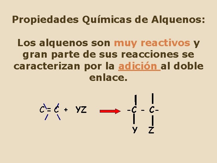 Propiedades Químicas de Alquenos: Los alquenos son muy reactivos y gran parte de sus