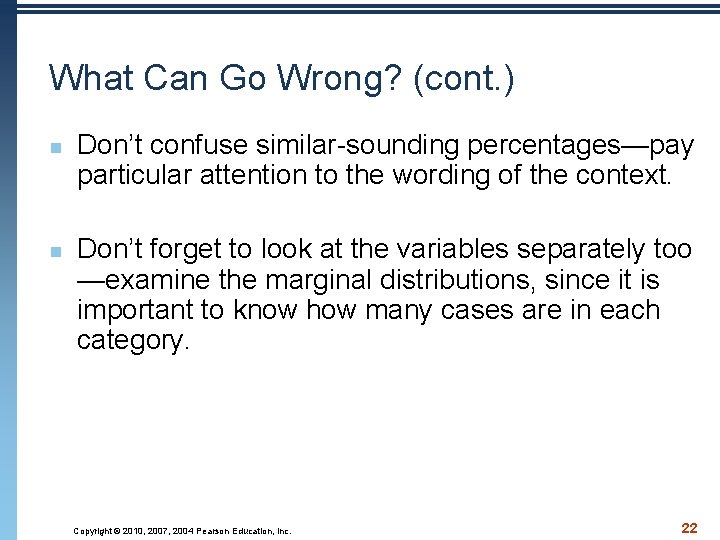 What Can Go Wrong? (cont. ) n n Don’t confuse similar-sounding percentages—pay particular attention