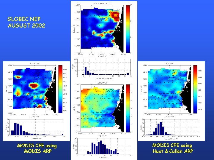 GLOBEC NEP AUGUST 2002 chl. FLH empirical (this study) MODIS CFE using MODIS ARP