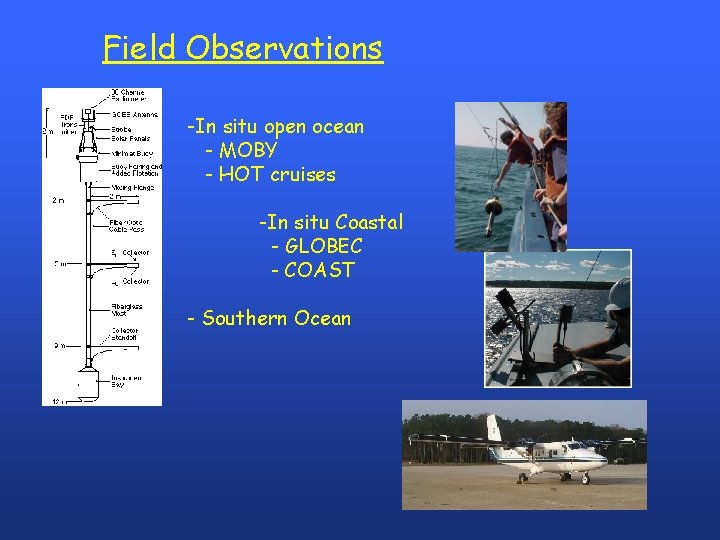 Field Observations -In situ open ocean - MOBY - HOT cruises -In situ Coastal