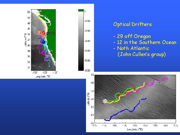 Optical Drifters - 29 off Oregon - 12 in the Southern Ocean - Noth