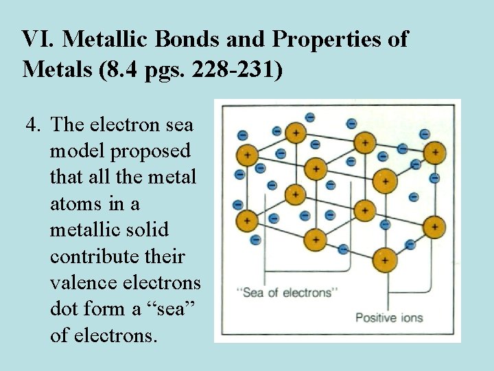 VI. Metallic Bonds and Properties of Metals (8. 4 pgs. 228 -231) 4. The