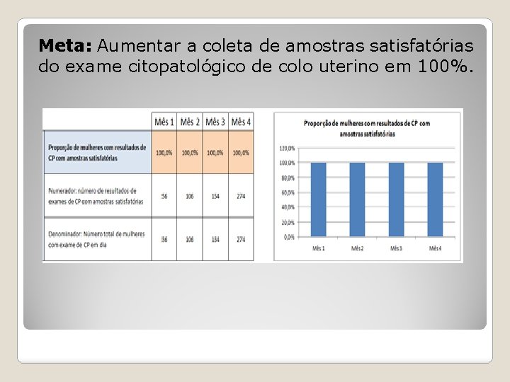 Meta: Aumentar a coleta de amostras satisfatórias do exame citopatológico de colo uterino em