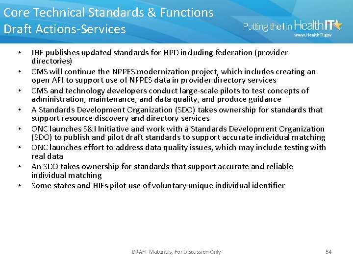 Core Technical Standards & Functions Draft Actions-Services • • IHE publishes updated standards for