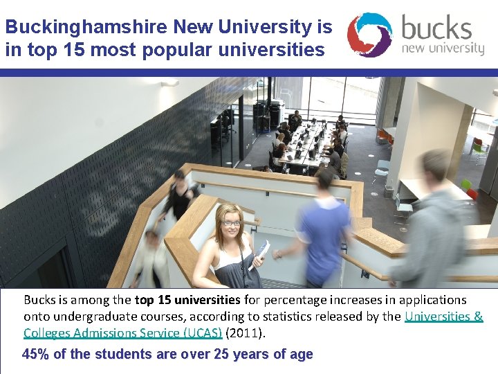 Buckinghamshire New University is in top 15 most popular universities Bucks is among the