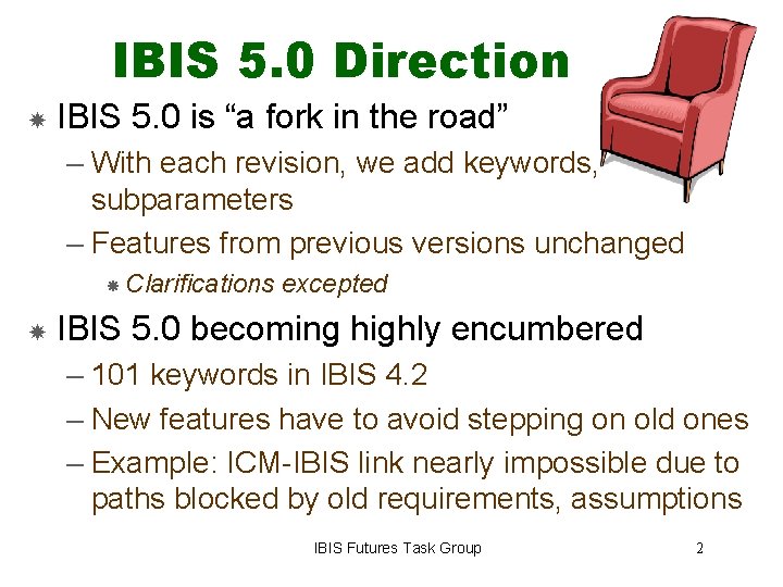 IBIS 5. 0 Direction IBIS 5. 0 is “a fork in the road” –