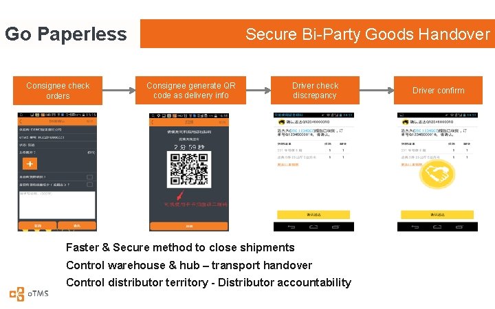 Go Paperless Consignee check orders Secure Bi-Party Goods Handover Consignee generate QR code as