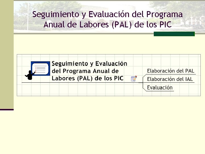 Seguimiento y Evaluación del Programa Anual de Labores (PAL) de los PIC 