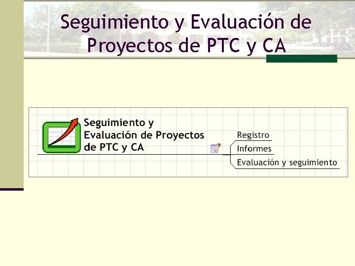 Seguimiento y Evaluación de Proyectos de PTC y CA 
