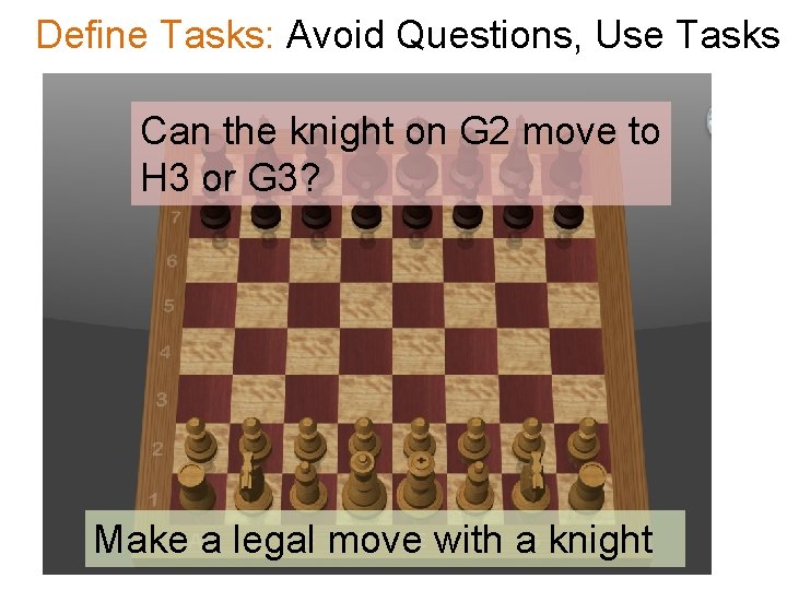 Define Tasks: Avoid Questions, Use Tasks Can the knight on G 2 move to