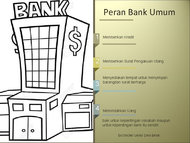 Peran Bank Umum • 1 Memberikan Kredit • 2 Memberikan Surat Pengakuan Utang •