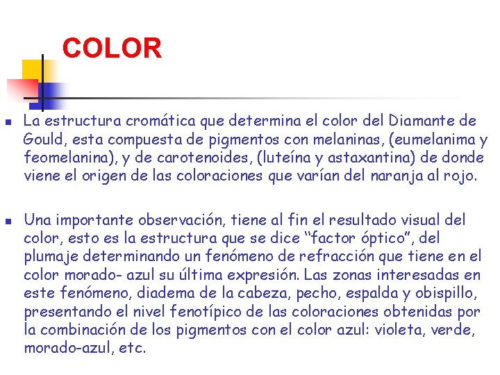 COLOR n n La estructura cromática que determina el color del Diamante de Gould,
