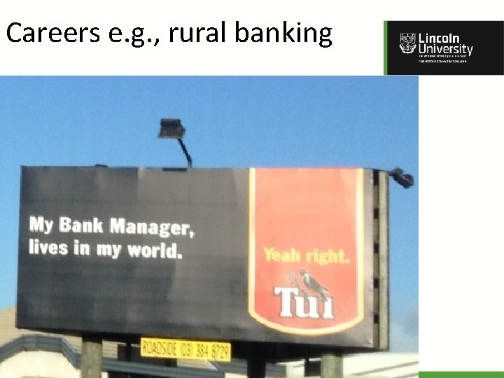 Careers e. g. , rural banking 
