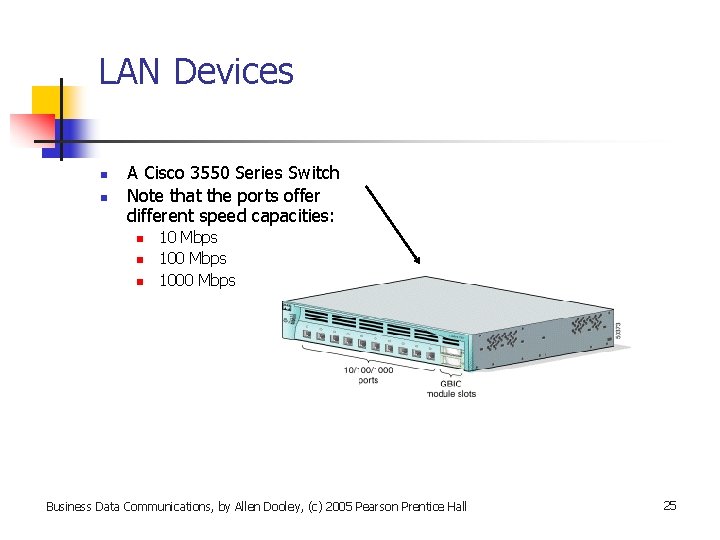 LAN Devices n n A Cisco 3550 Series Switch Note that the ports offer
