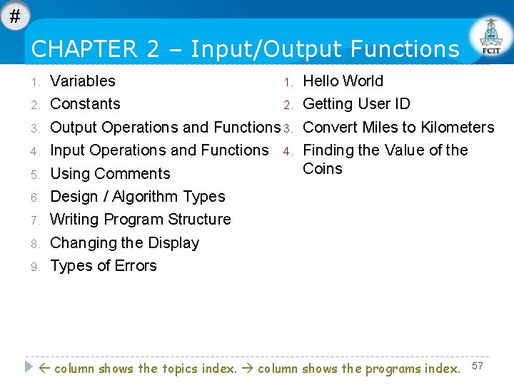 # CHAPTER 2 – Input/Output Functions 1. 2. 3. 4. 5. 6. 7. 8.