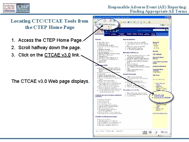 Responsible Adverse Event (AE) Reporting: Finding Appropriate AE Terms Locating CTC/CTCAE Tools from the