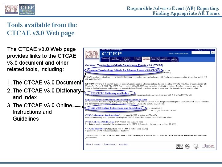 Responsible Adverse Event (AE) Reporting: Finding Appropriate AE Terms Tools available from the CTCAE