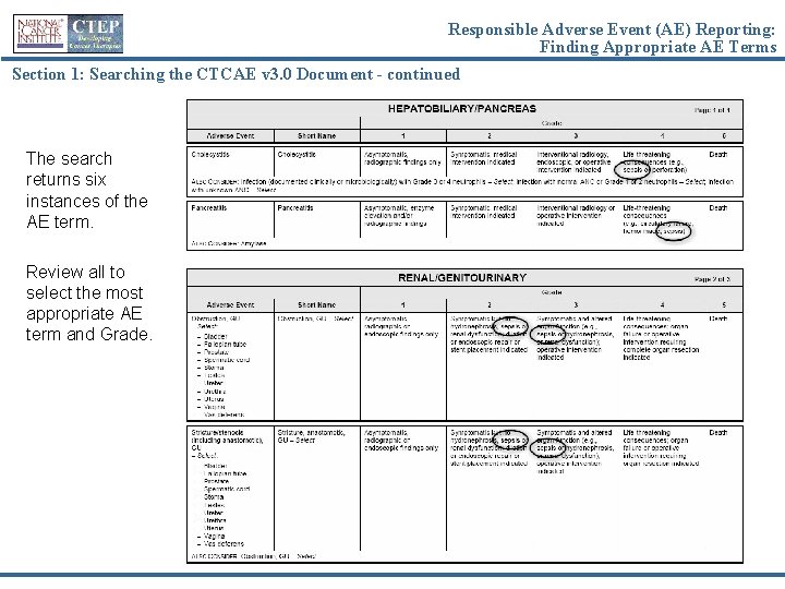 Responsible Adverse Event (AE) Reporting: Finding Appropriate AE Terms Section 1: Searching the CTCAE
