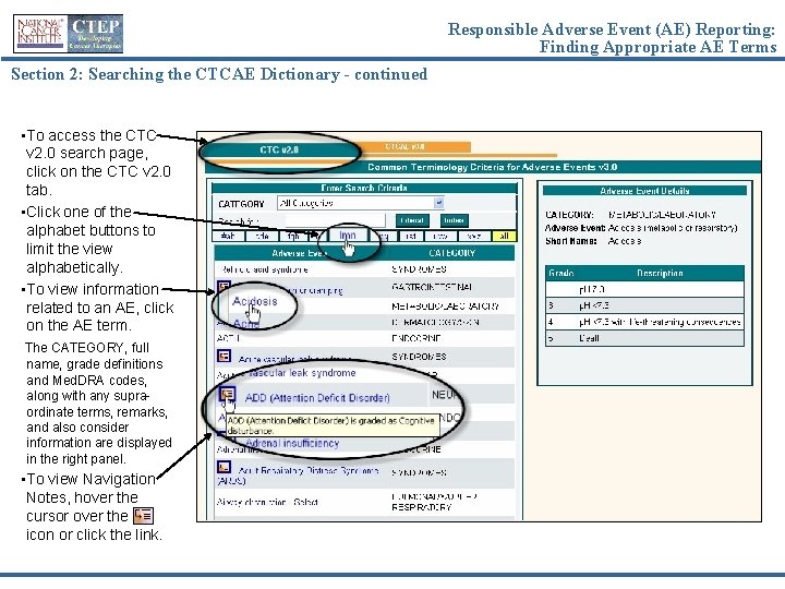 Responsible Adverse Event (AE) Reporting: Finding Appropriate AE Terms Section 2: Searching the CTCAE