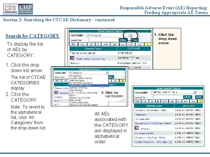 Responsible Adverse Event (AE) Reporting: Finding Appropriate AE Terms Section 2: Searching the CTCAE