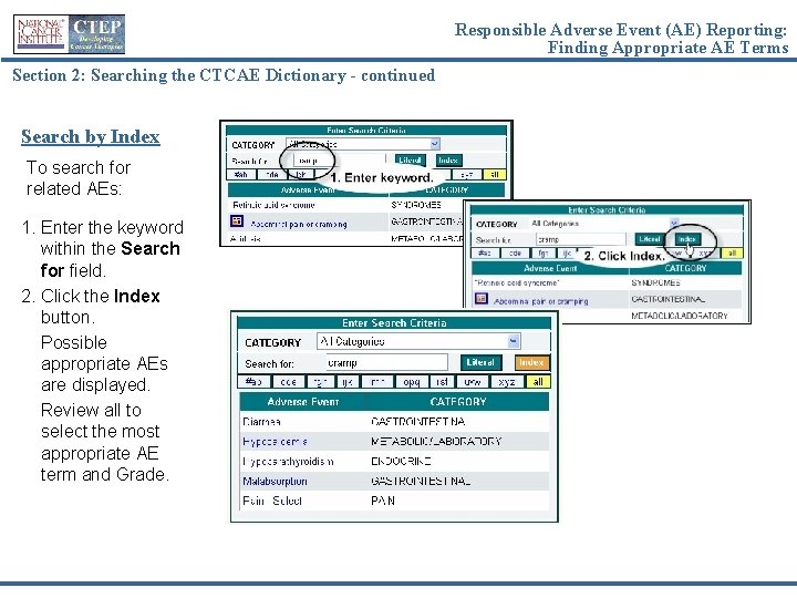 Responsible Adverse Event (AE) Reporting: Finding Appropriate AE Terms Section 2: Searching the CTCAE