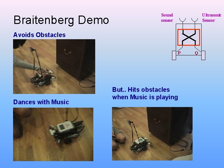Braitenberg Demo Sound sensor Ultrasonic Sensor Avoids Obstacles P Dances with Music But. .