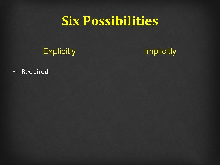 Six Possibilities Explicitly • Required Implicitly 