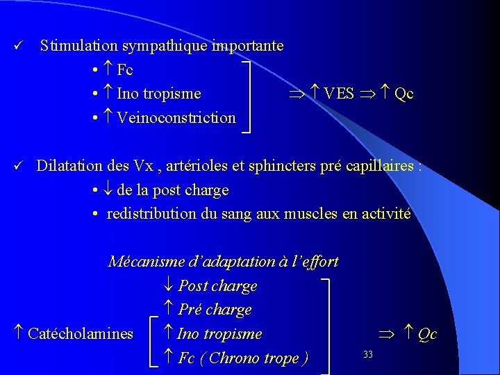 ü Stimulation sympathique importante • Fc • Ino tropisme VES Qc • Veinoconstriction ü