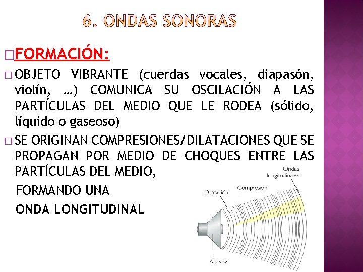 �FORMACIÓN: � OBJETO VIBRANTE (cuerdas vocales, diapasón, violín, …) COMUNICA SU OSCILACIÓN A LAS