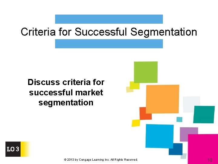 Criteria for Successful Segmentation Discuss criteria for successful market segmentation 3 © 2013 by