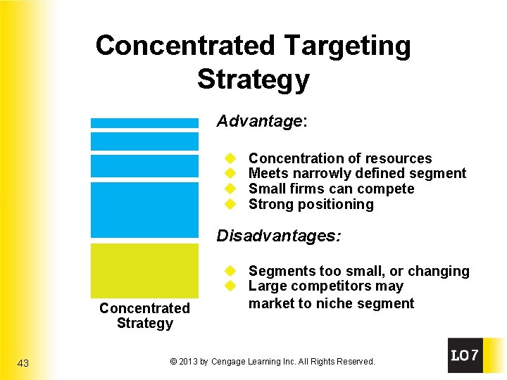 Concentrated Targeting Strategy Advantage: u u Concentration of resources Meets narrowly defined segment Small