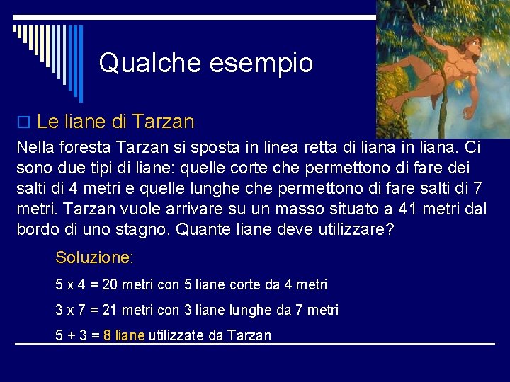 Qualche esempio o Le liane di Tarzan Nella foresta Tarzan si sposta in linea