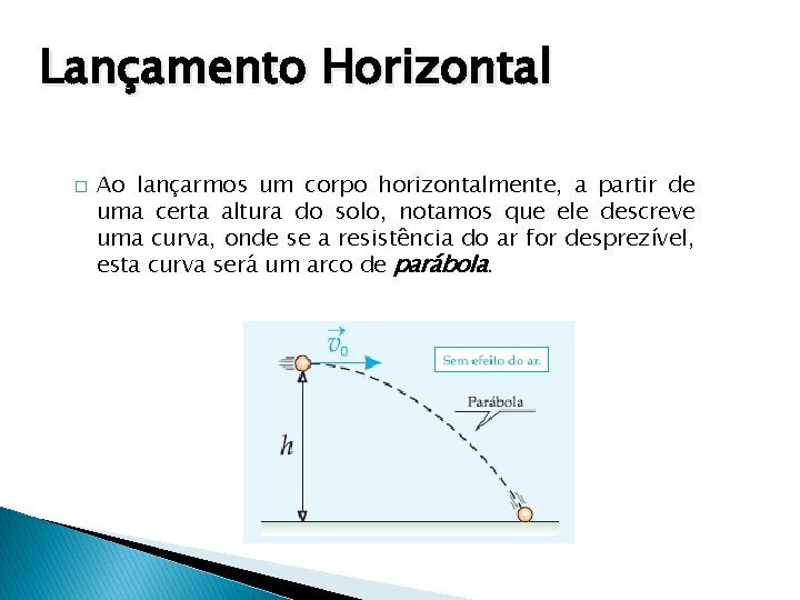 Lançamento Horizontal � Ao lançarmos um corpo horizontalmente, a partir de uma certa altura