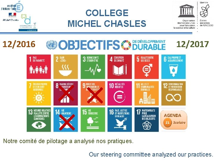 COLLEGE MICHEL CHASLES 12/2017 12/2016 Notre comité de pilotage a analysé nos pratiques. Our