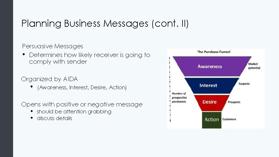 Planning Business Messages (cont. II) Persuasive Messages • Determines how likely receiver is going